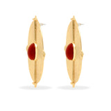Gold Metal Round Earrings with Red Stones