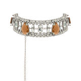 Silver Crystal Choker with Amber Stones