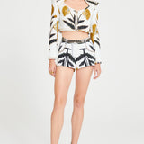 Printed Top With Zipper Front And Gold Sequin Details