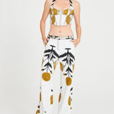 Printed Halter Neck Top With Zipper Front And Gold Chain Details