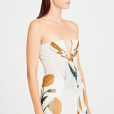 Printed Strapless Maxi Dress With Deep V Cut Detail