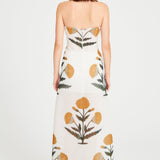 Printed Strapless Maxi Dress With Deep V Cut Detail