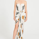 Printed Strapless Maxi Dress With Drape Details