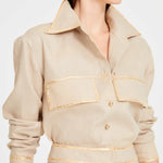 Beige Linen Shirt Without Gold Chain And Button Details