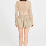 Beige Linen Puffy Mini Skirt