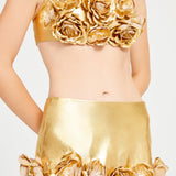 Gold Mini Skirt With Flower Details