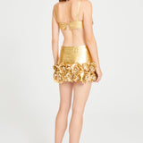 Gold Mini Skirt With Flower Details