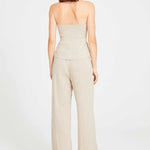 Beige Linen Halter Neck Top With Open Front Detail