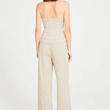 Linen Halter Neck Top With Open Front Detail