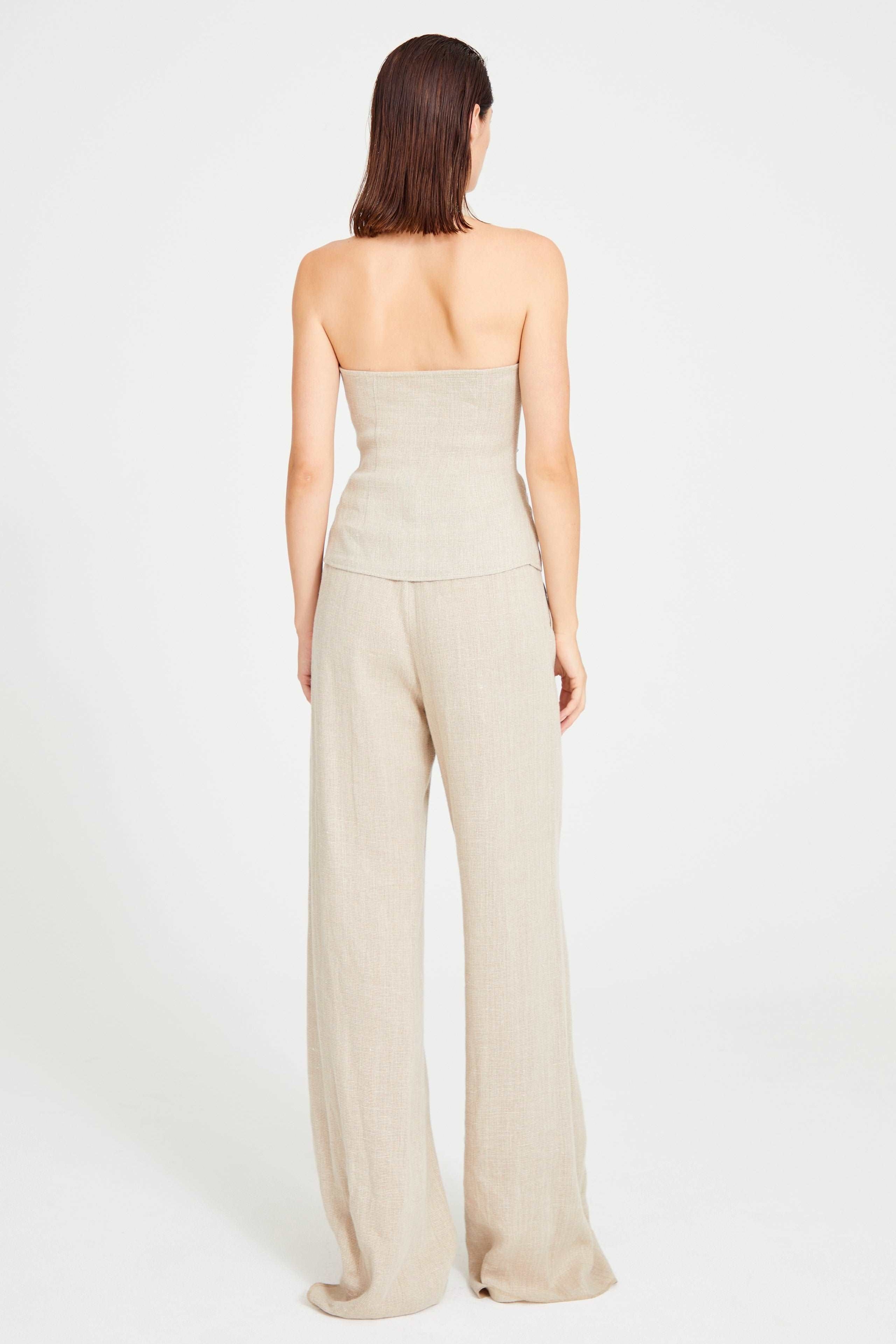 Beige Linen Pleated Pants