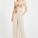 Beige Linen Pleated Pants