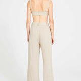 Beige Linen Pleated Pants