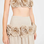 Beige Linen Bustier Top With Flower Details