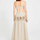 Beige Linen Bustier Top With Flower Details