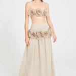 Beige Linen Bustier Top With Flower Details