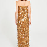 Gold Strapless Jumpsuit With Dripping Sequin Details