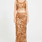 Bronze Beaded Tulle Crop Top With Dripping Gold Sequin And Embroidery Details