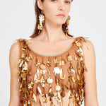 Bronze Beaded Tulle Crop Top With Dripping Gold Sequin And Embroidery Details