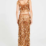 Bronze Beaded Tulle Crop Top With Dripping Gold Sequin And Embroidery Details