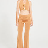 Tan Pants With Draped Skirt Detail