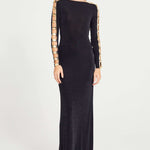 Black Maxi Dress With Cut Out And Gold Accessory Details