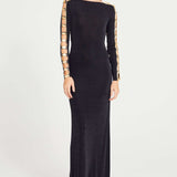 Black Maxi Dress With Cut Out And Gold Accessory Details