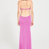 Pink Maxi Dress with Gold Lining and Flower Details