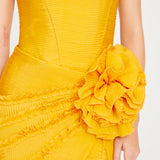 Orange Midi Dress With Corset And Flower Details