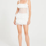 White Mini Dress With Lace And Flower Details