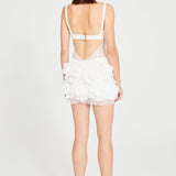 White Mini Dress With Lace And Flower Details