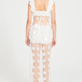 White Tulle Dress With Beaded Flower Details