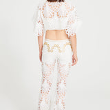 White Lace Pants With Gold Eyelet Details