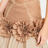 Beige Maxi Dress With Corset And Flower Details