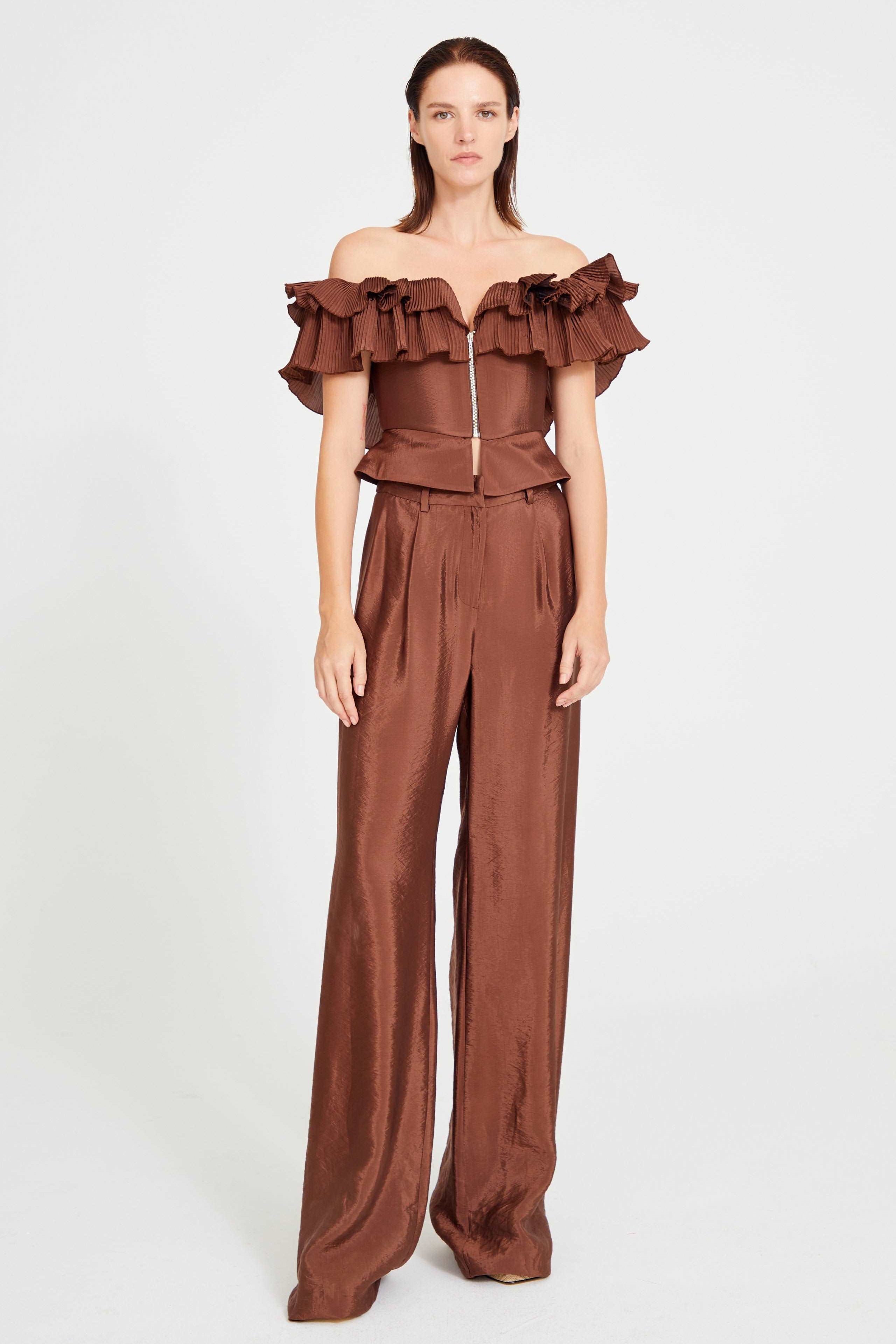 Brown Pleated Pants