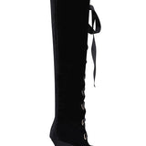 Velvet Lace Up Heeled Boots