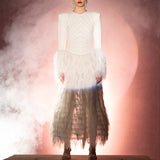 Knit Embroidered Top With Silk Chiffon Details On Skirt