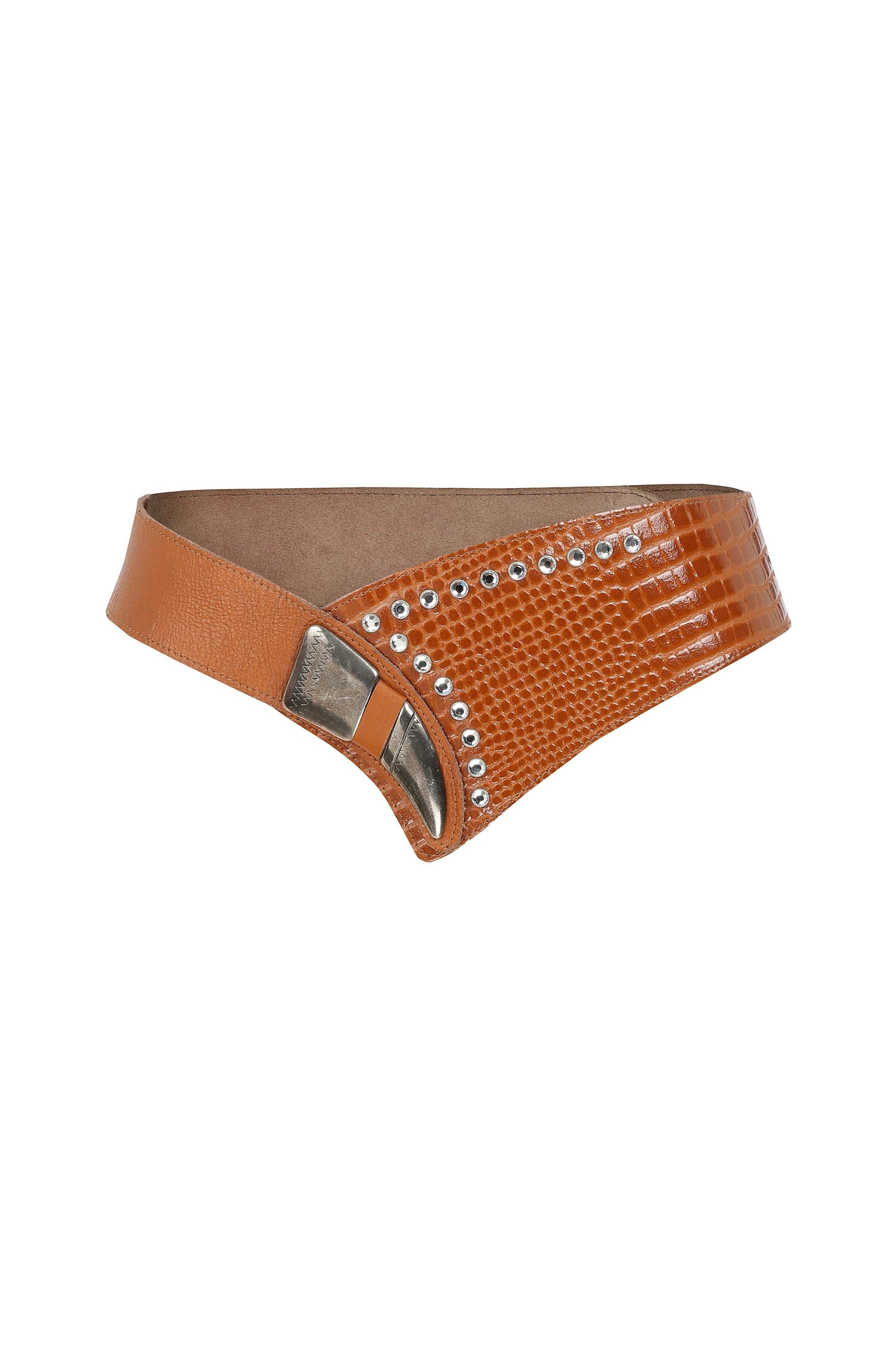 Brown Leather Belt with Silver Accessory