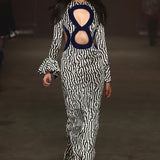 Black & White Geometric Velvet-Trimmed Cut-Out Maxi Dress