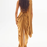 Gold Afrodit One Shoulder Midi Dress with Drape Details