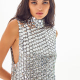 Silver Chiffon Halter Neck Mini Dress with Round Sequins