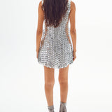 Silver Chiffon Halter Neck Mini Dress With Round Sequins