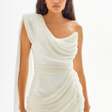 Silk Mini Dress With One Shoulder Tail Detail