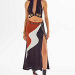 African Colour Blocked Midi Skirt with High Slit