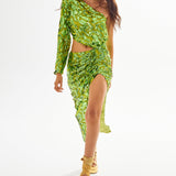 Pistachio One Shoulder Maxi Dress with Patterned Sequin and High Slit Details