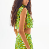 Pistachio Turtle Neck Crop Top with Patterned Sequin Details