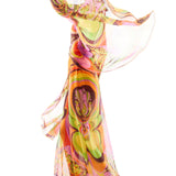 Printed Chiffon Jumpsuit with Deep Neck and Gold Buckle