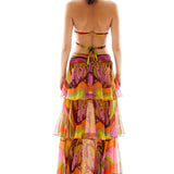 Printed Chiffon Ruffled Midi Skirt