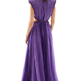 V-Neck Maxi Lazer Cut Chiffon Dress with Jewelled Cut out