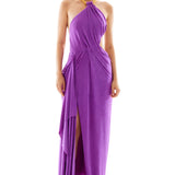 Halter Neck Buzi Maxi Dress with High Slit and Gold Chain