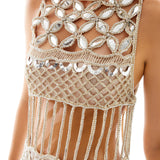 Hand Embroidered Crystal Embellishement Mini Dress with Hologram Details